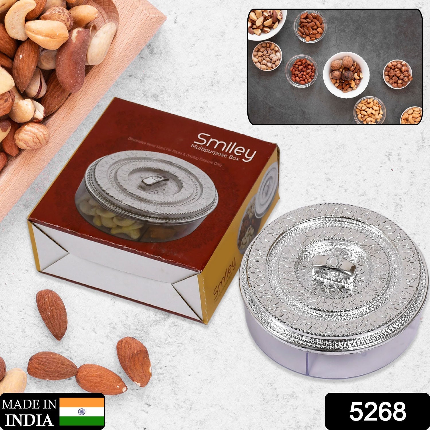 Round Smiley Multi Purpose 4 Compartment Box For Home & Kitchen Use - Image 2