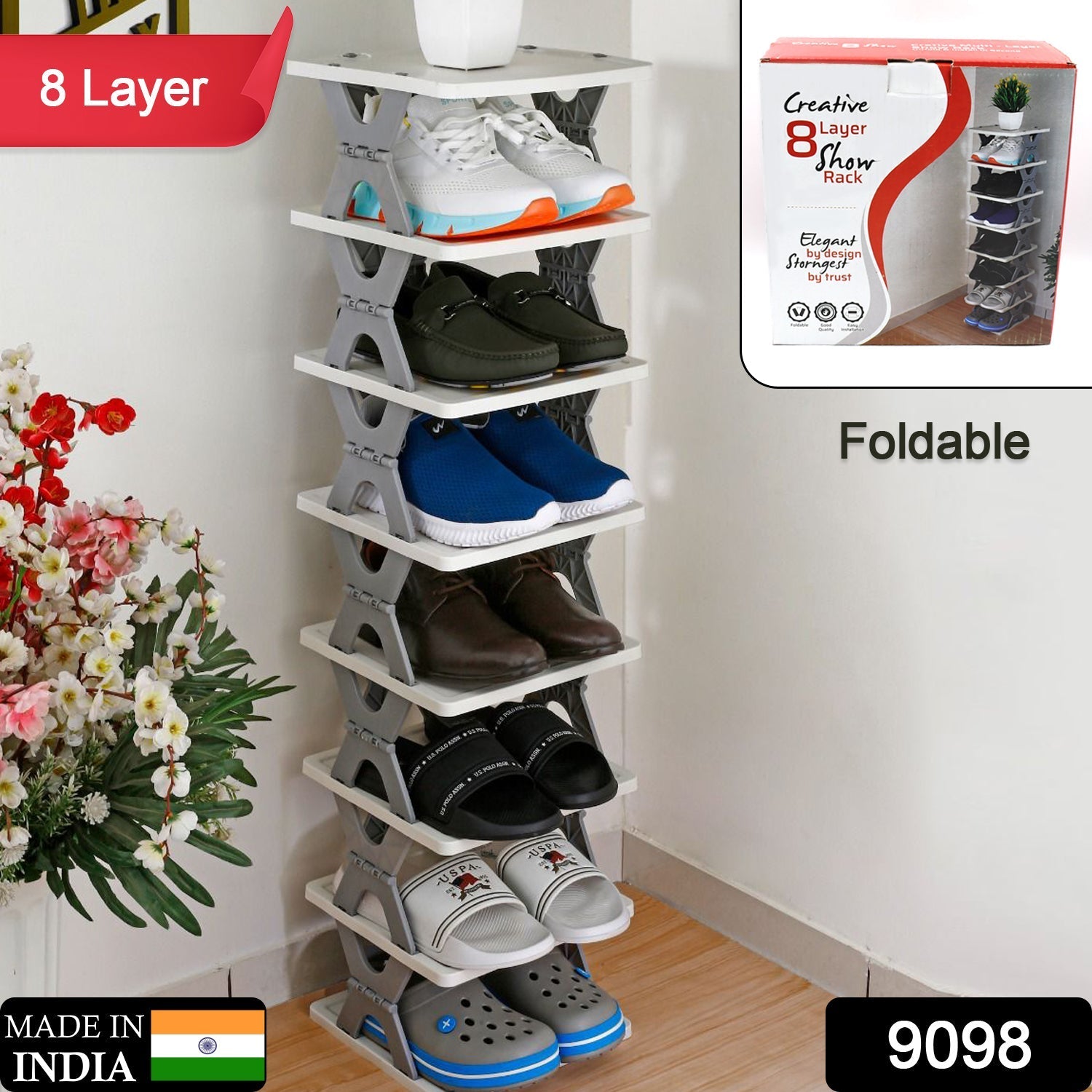 8-Layer Foldable Shoe Rack for Entryway - Heavy Duty Plastic Shoe Organizer - Image 2