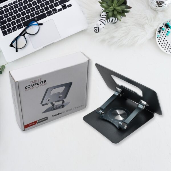 360° Rotating Tablet Stand Metal Alloy Adjustable Height Rotation Bracket, Suitable For tablet Computers for Desk Ergonomic Foldable Metal Tablet Holder/Tablets/Mobile Phones - Image 6