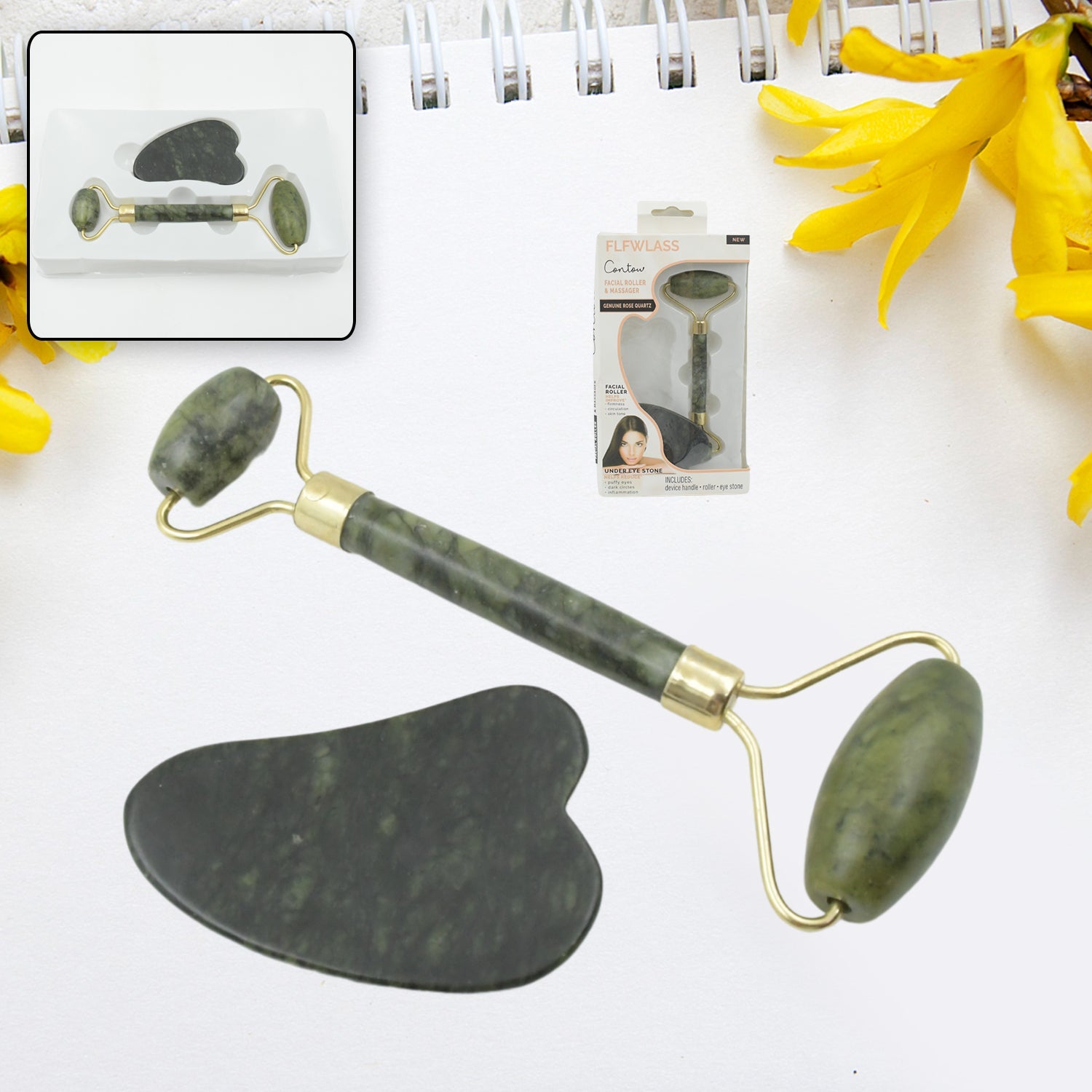 Gua Sha Stone and Anti Aging Jade Roller Massager (X641)