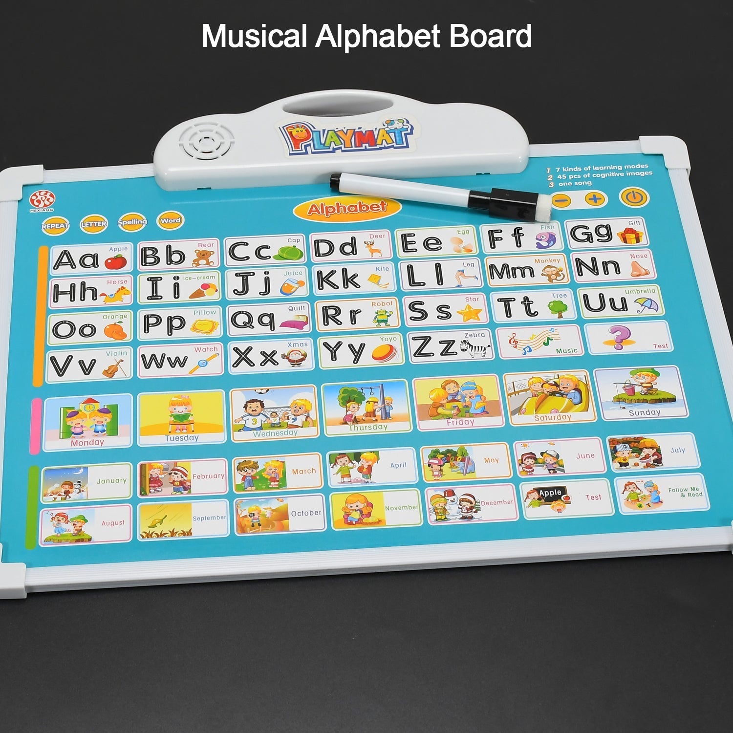 Learning Board 2in1 - Educational PAD for Kids Musical Board for Alphabet ABC Learning Toy Play Mat & Drawing with One Doodle Pen - Image 3
