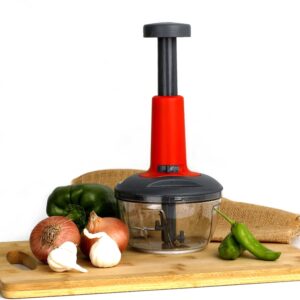 Matte Finish Hand Press Chopper with 3 Blades for Easy Vegetable & Fruit Chopping (X663)