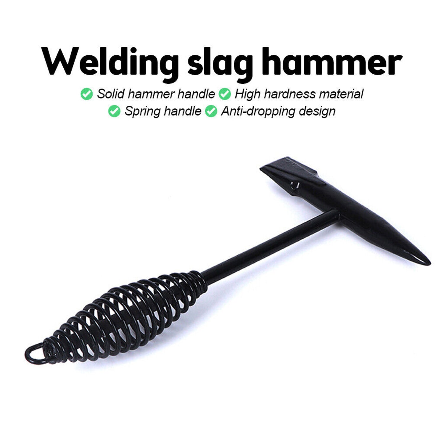 Welding Slag Removal Tool Chipping Hammer with Coil Spring Handle, Mufti Functional for Cleaning Removing Slag Industrial Weld Slag Spatter Removal Tool Welding Hammer, for Machinery Electrician (1 Pc ) - Image 3