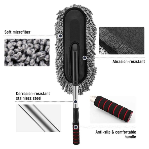Car Duster, Long Retractable / Soft / Non-Slip / Handle Multipurpose Microfiber Wash Brush Vehicle Interior and Exterior Cleaning Kit with for Car, Boats or Home - Image 3