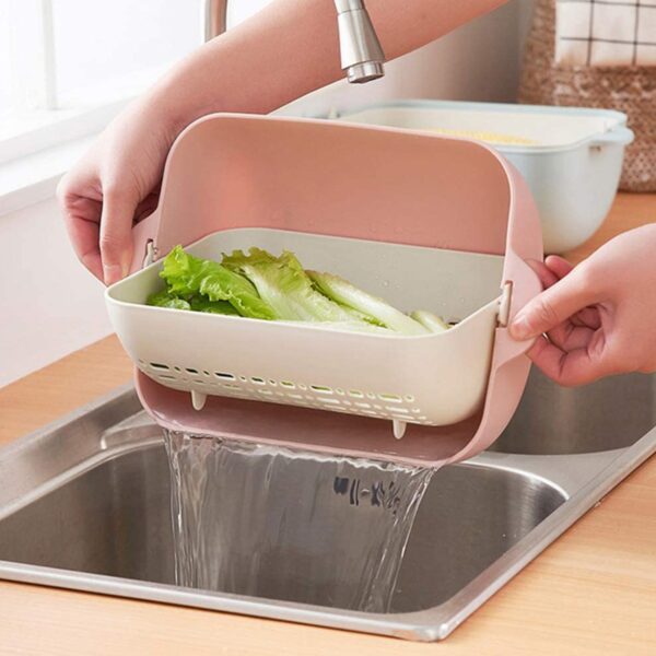 Multifunctional BPA Free Double Layered Plastic Rotatable Strainer Basket  (Multicolor) - Image 7