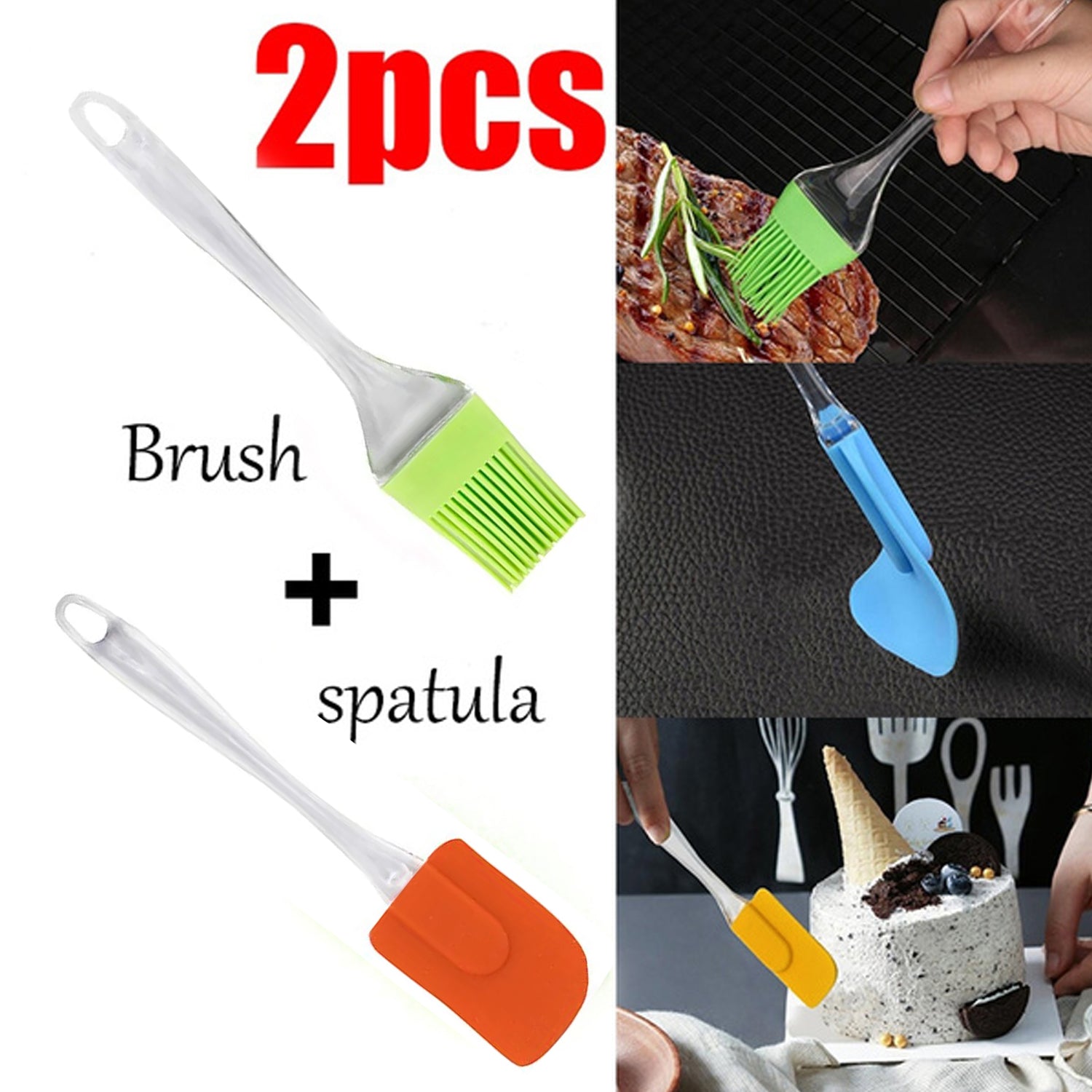 2 in 1 Combo of Big Brush & Spatula Set for Pastry, Cake Mixer, Decorating, Cooking, Baking, Grilling Tandoor | Bakeware Combo | Kitchen Tool Set - Image 3