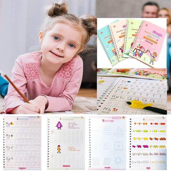 4 Pc Magic Copybook widely used by kids, children’s and even adults also to write down important things over it while emergencies etc.(X394) - Image 2