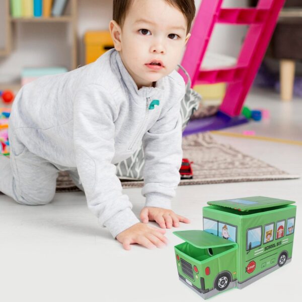 Foldable Bus Shape Toy Box Storage with Lid for Storage (Mix Color & Design ) (X469) - Image 5
