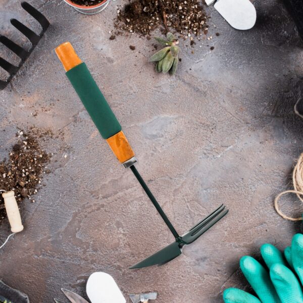 2 IN 1 DOUBLE HAND HOE GARDENING TOOL WITH WOODEN HANDLE - Image 3