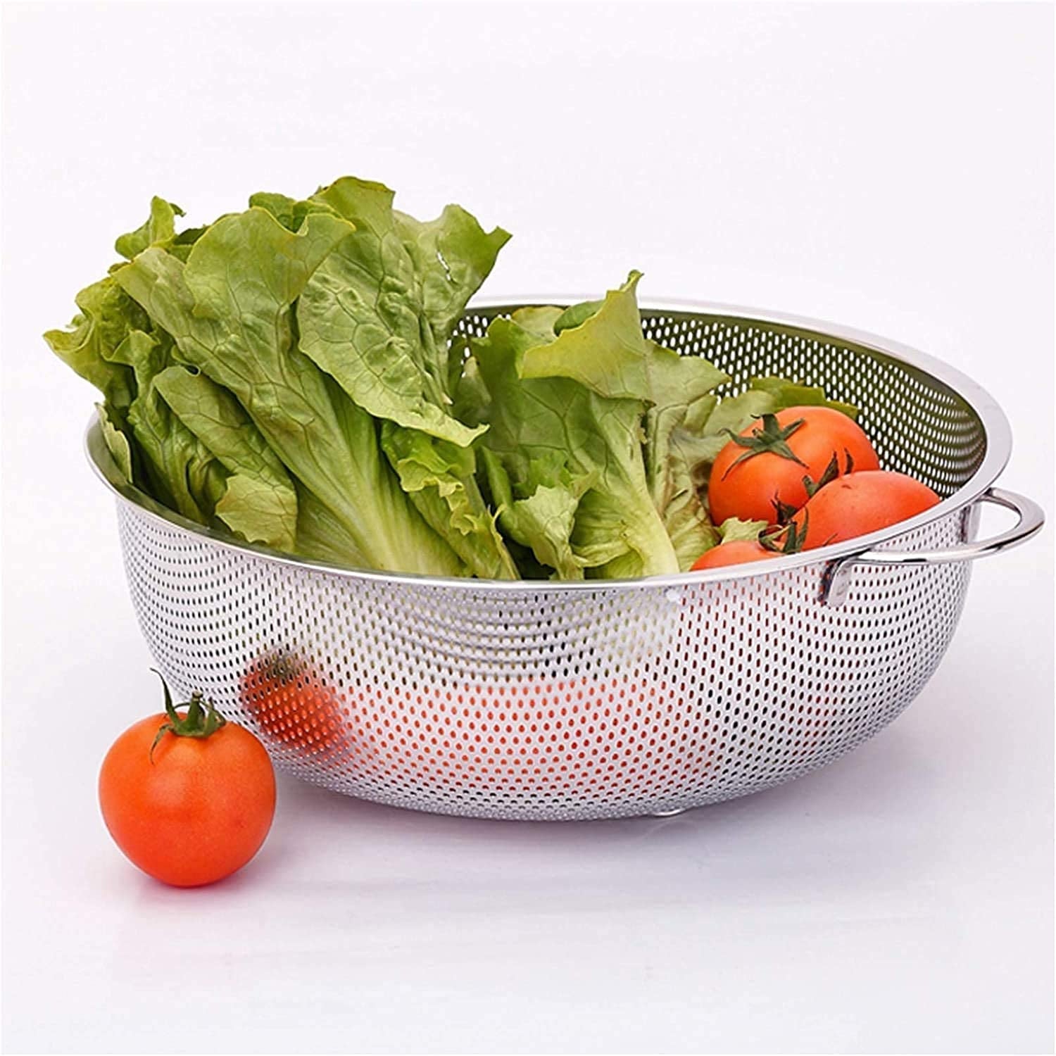 Stainless Steel Colander with Handle, Large Metal Mesh Basket Strainer for Pasta, Spaghetti, Berry, Veggies, Fruits, Kitchen Food Colander, Safe (1 pc / 25.5 cm)