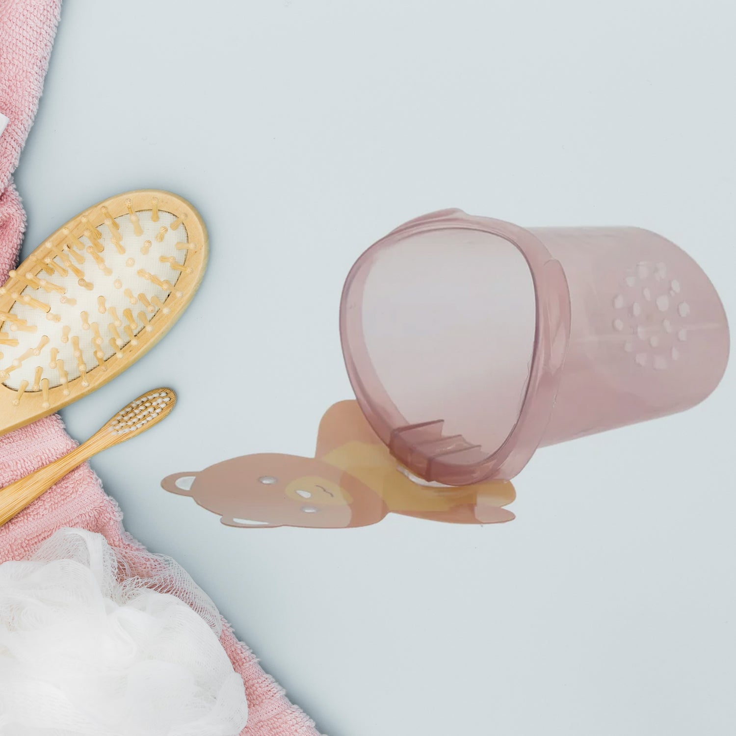 Multipurpose Wall Mount Toothbrush Holder Plastic Stand for Toothpaste, Comb, Brush, Cream, Lotion Kids Bathroom Cup Drain Waterproof Self-Adhesive, Teddy Bear (X1047) - Image 3