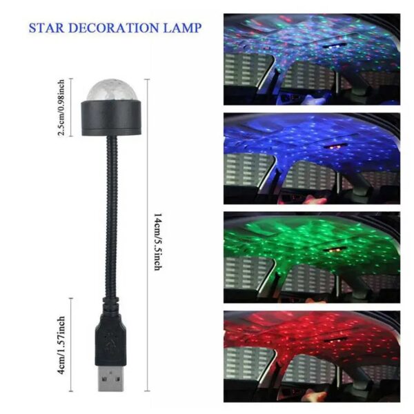 USB Star Night Light Projector and Mini Disco Ball Light, Adjustable Auto Roof Interior Car Ceiling Lights, Flexible Atmosphere Strobe Light Decorations for Bedroom Car Party Ceiling - Image 3