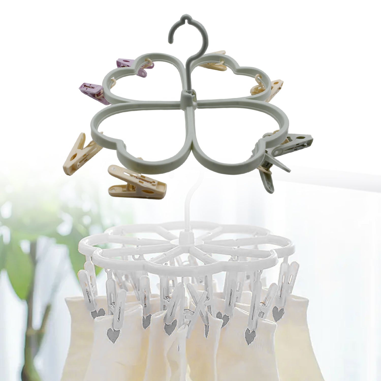 Heart Shape Clothe spin Rack Laundry Drying Rack, Clothes Hangers with 8 Clips, Clip Hanger Drip Hanger for Drying Underwear, Baby Clothes, Socks, Bras, Towel, Cloth Diapers, Gloves - Image 3