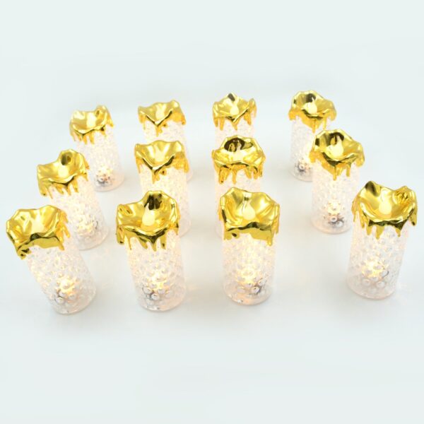 Gold Flameless Candles LED Light Flameless and Smokeless Decorative, Candles Led Tea Light Candle Perfect for Gifting, Home, Diwali,Wedding, Christmas, Crystal Candle Lights, Table Decorations (12 Pc MOQ) - Image 4