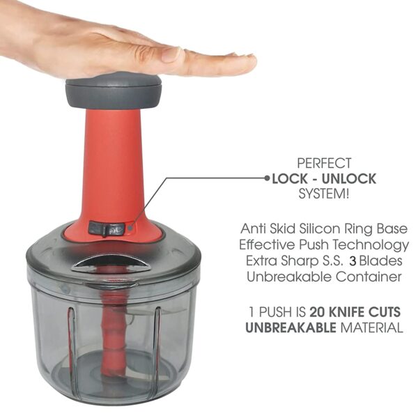 Matte Finish Hand Press Chopper with 3 Blades for Easy Vegetable & Fruit Chopping (X663) - Image 2
