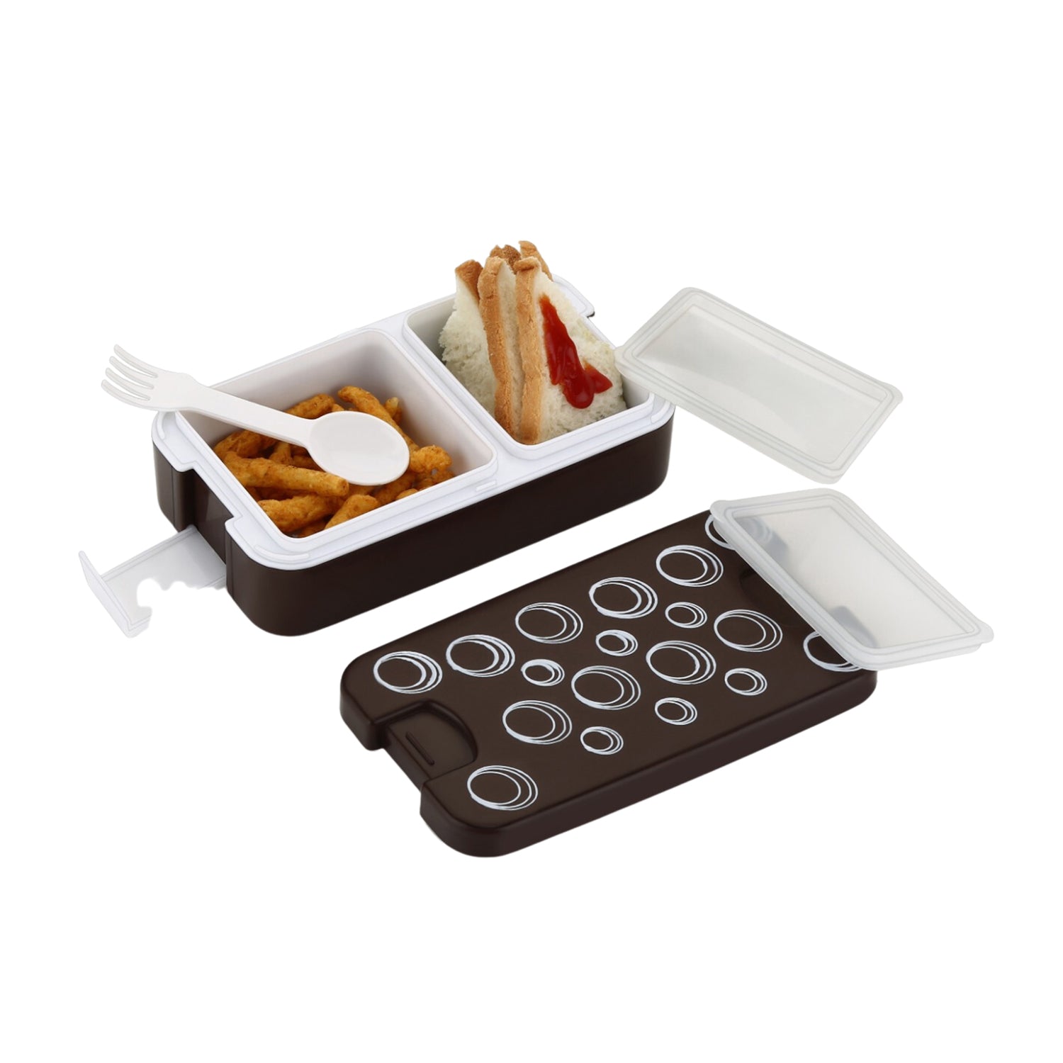 Airtight Lunch Box - 2 Compartment, Leak-Proof, Food-Grade Material, Modern Compact Design with Spoon - Image 3