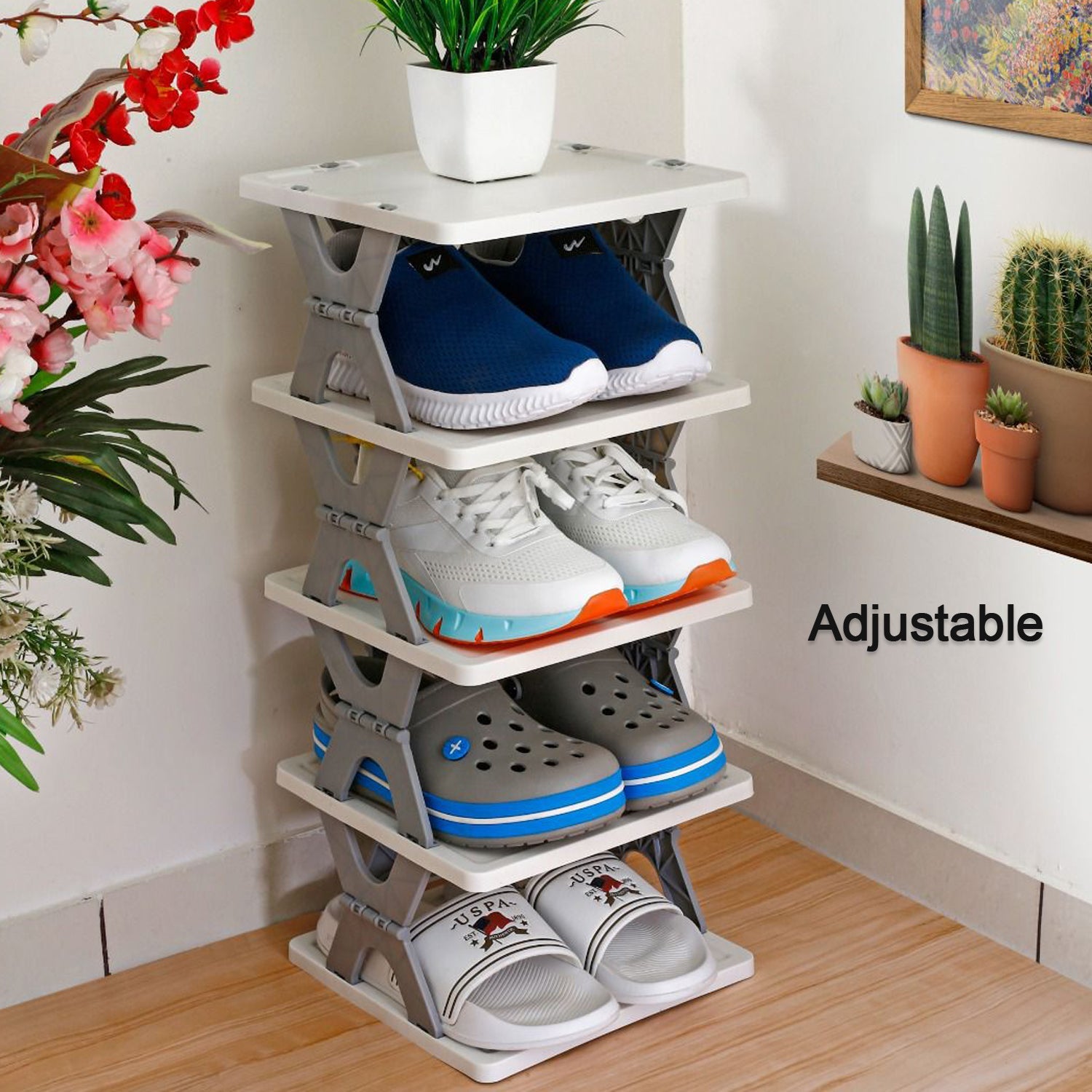 8-Layer Foldable Shoe Rack for Entryway - Heavy Duty Plastic Shoe Organizer - Image 6