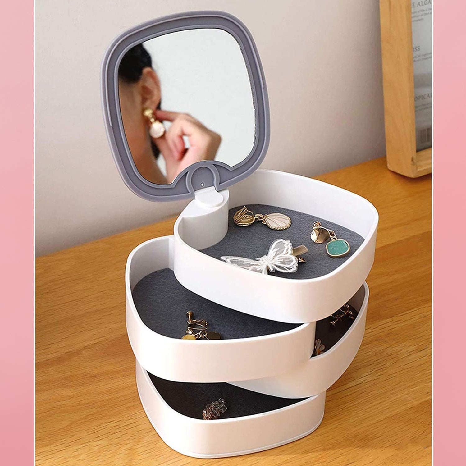 4 Layers Jewellery Box, 360 Degree Rotating Jewelry Box, Jewelry and Earring Organizer Box with Mirror, Accessory Storage Box (Multicolor) (X629) - Image 5