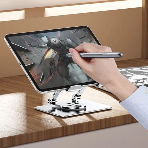 360° Rotating Tablet Stand Metal Alloy Adjustable Height Rotation Bracket, Suitable For tablet Computers for Desk Ergonomic Foldable Metal Tablet Holder/Tablets/Mobile Phones - Image 3