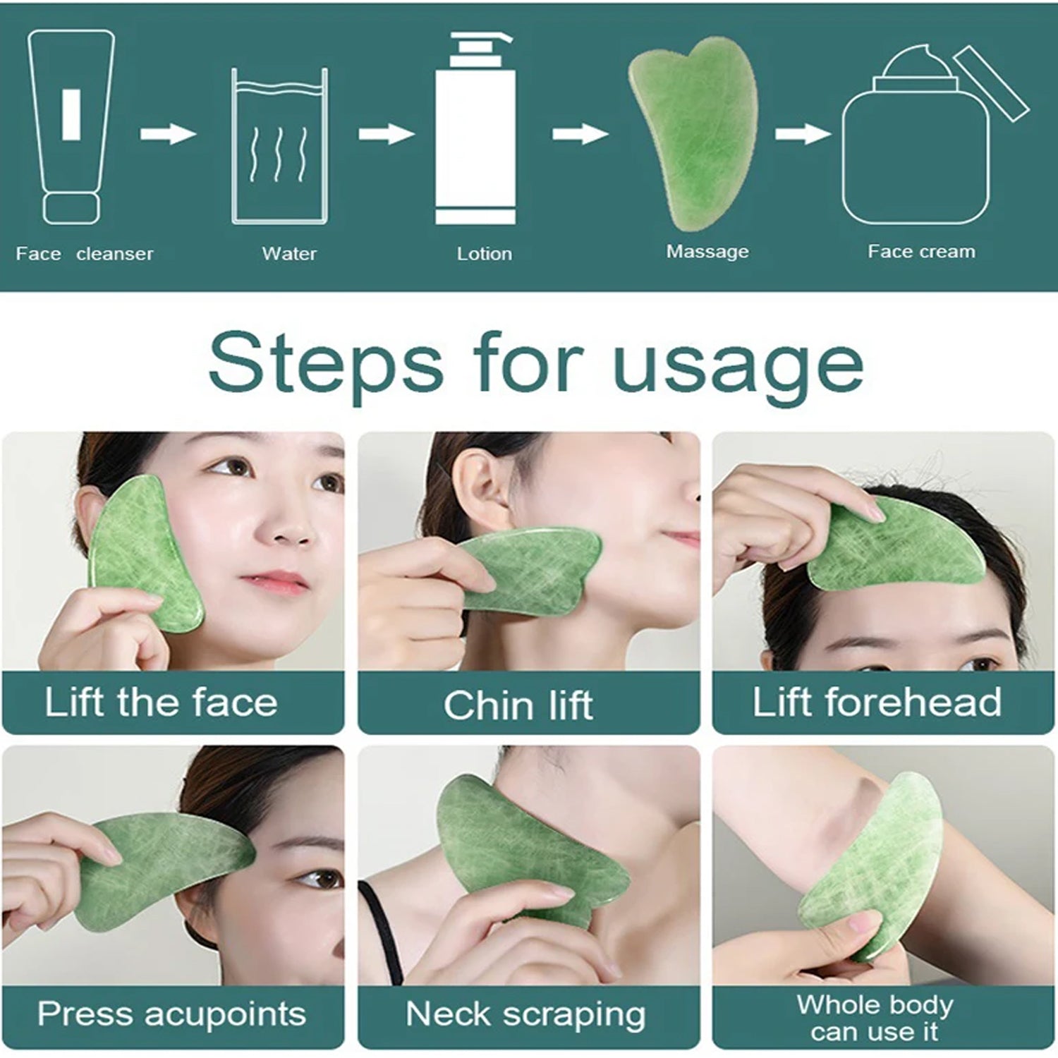 Gua Sha Stone and Anti Aging Jade Roller Massager (X641) - Image 6