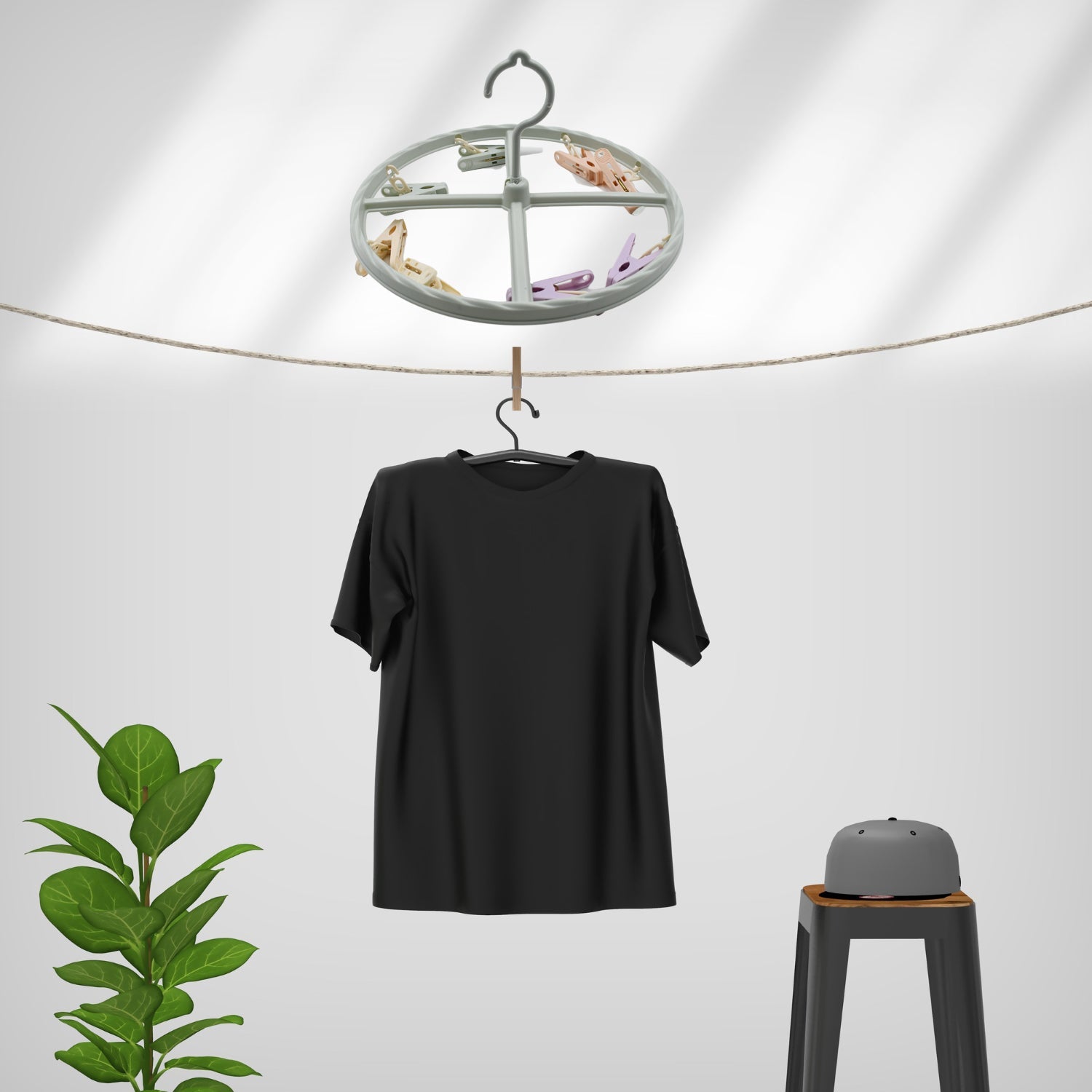 Clothespin Rack Laundry Drying Rack, Clothes Hangers with 8 Clips, Clip Hanger Drip Hanger for Drying Underwear, Baby Clothes, Socks, Bras, Towel, Cloth Diapers, Gloves - Image 3