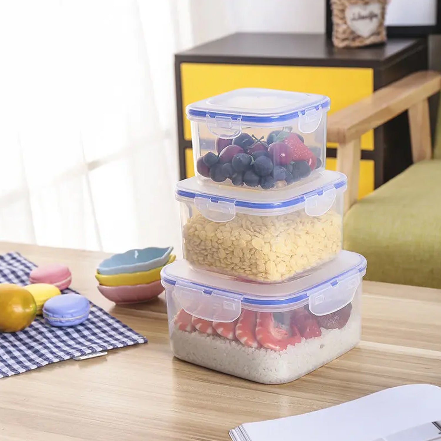 Kitchen Storage Container Set with Food Grade Plastic and Air Seal Lock Lid for Storage of Grocery, Spices, Dry fruits Use For Home, Office, Restaurant, Canteens (3 Piece Set) - Image 5