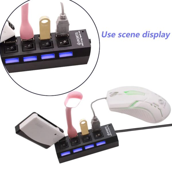 4 Port USB, HUB USB 2.0 HUB Splitter High Speed with On/Off Switch Multi LED Adapter Compatible with Tablet Laptop Computer Notebook - Image 6