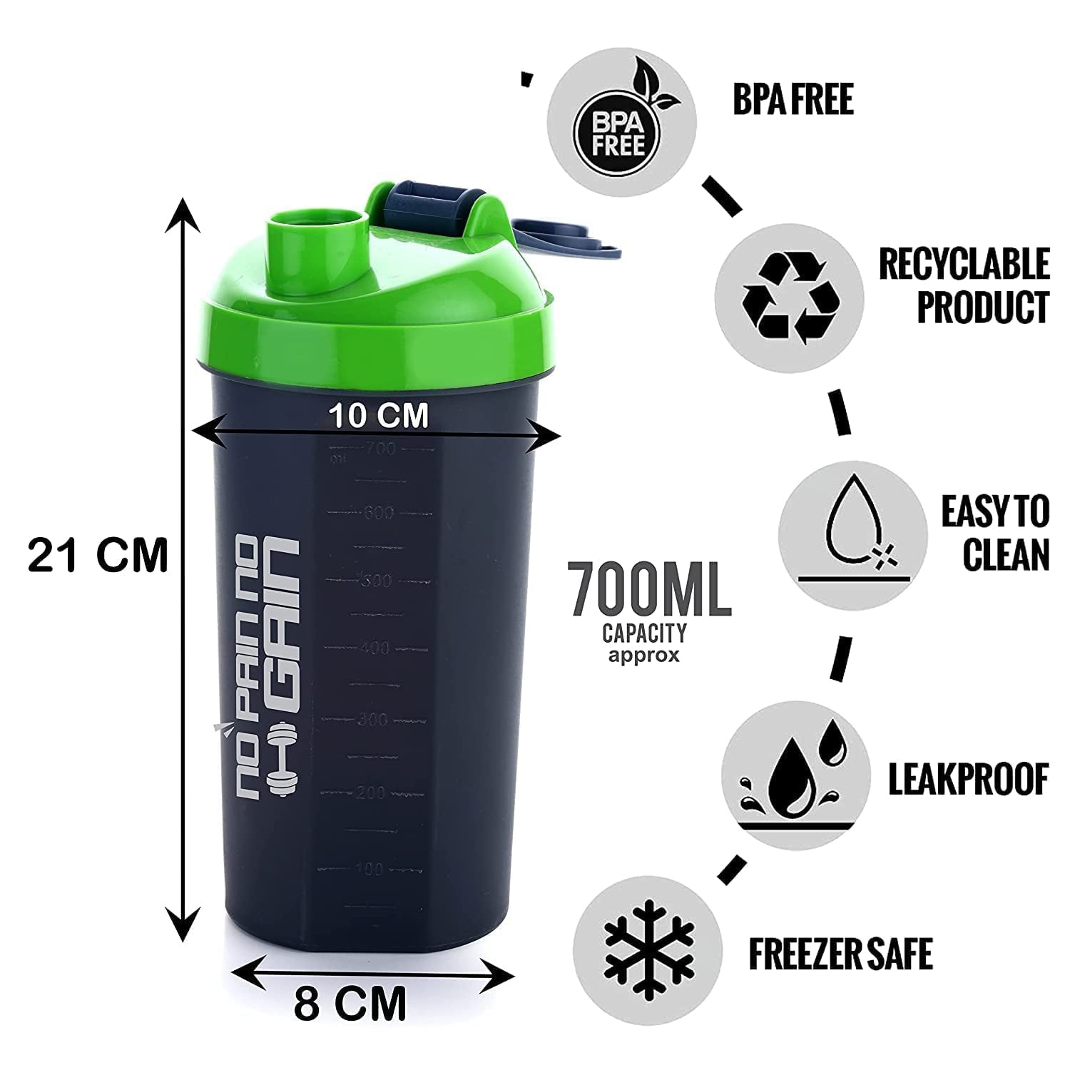 700ml Protein Shaker Bottle with Powder Storage 3-Compartment Gym Shake - Image 5