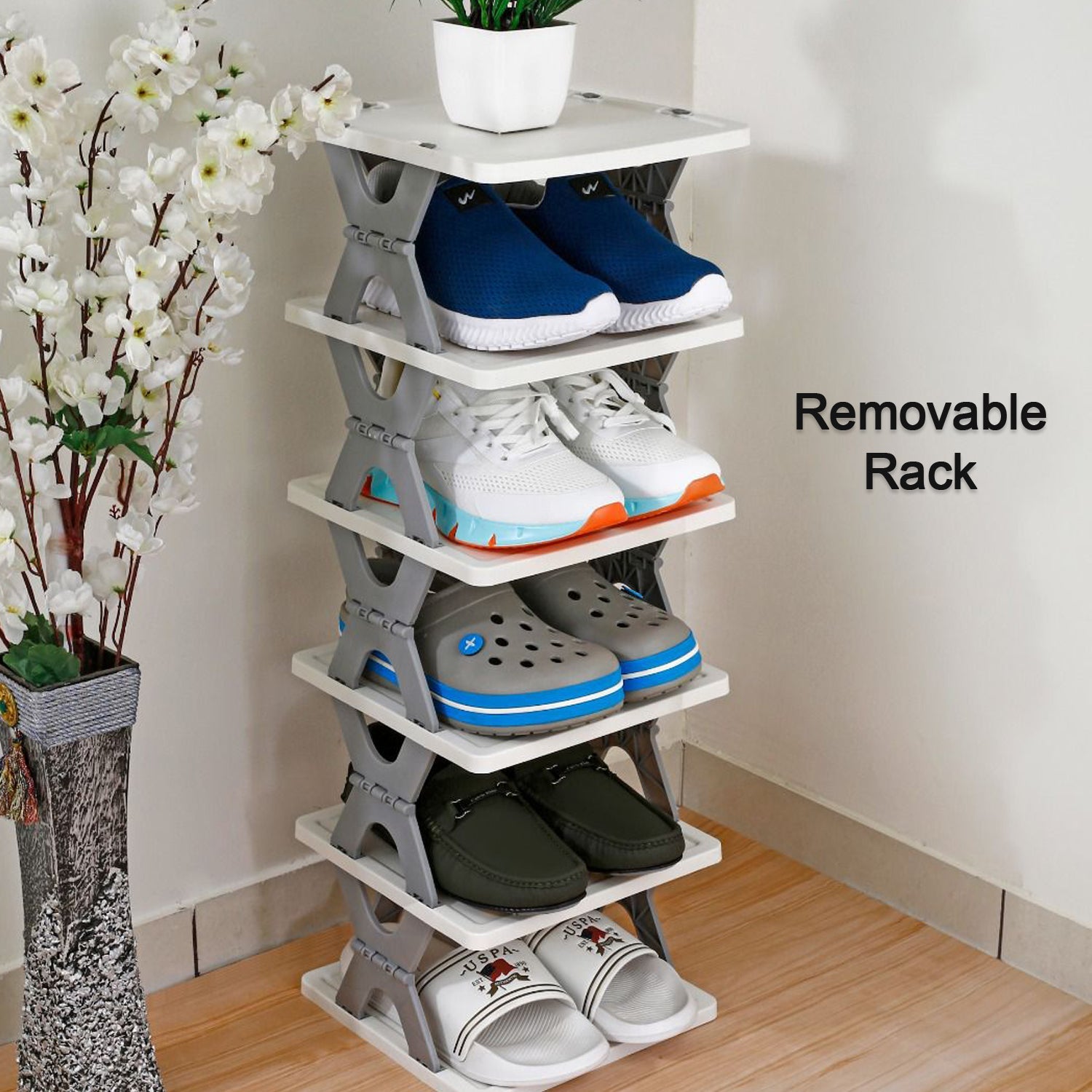 8-Layer Foldable Shoe Rack for Entryway - Heavy Duty Plastic Shoe Organizer - Image 4