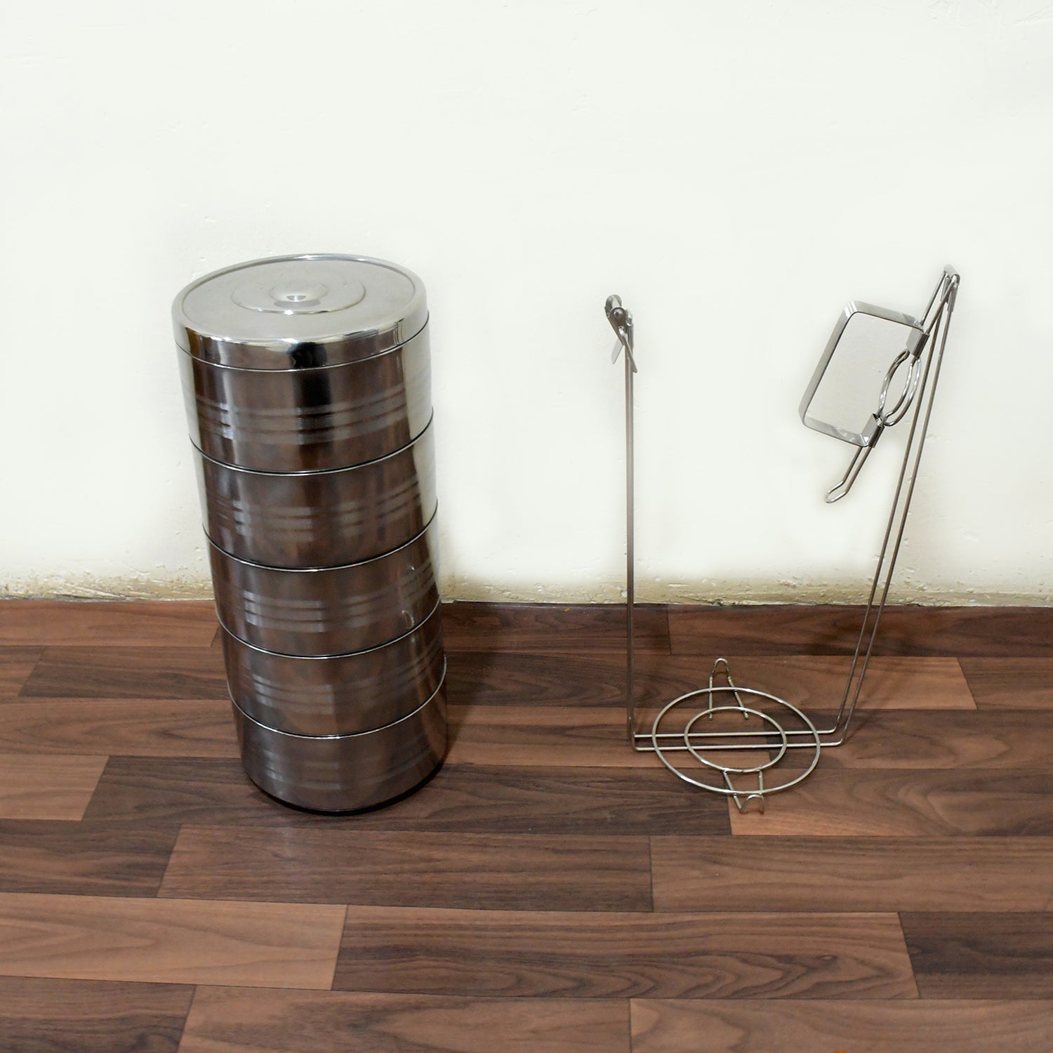 5 Compartment Lunch Box (Stainless Steel): Round Tiffin, Leakproof (16x5") - Image 7