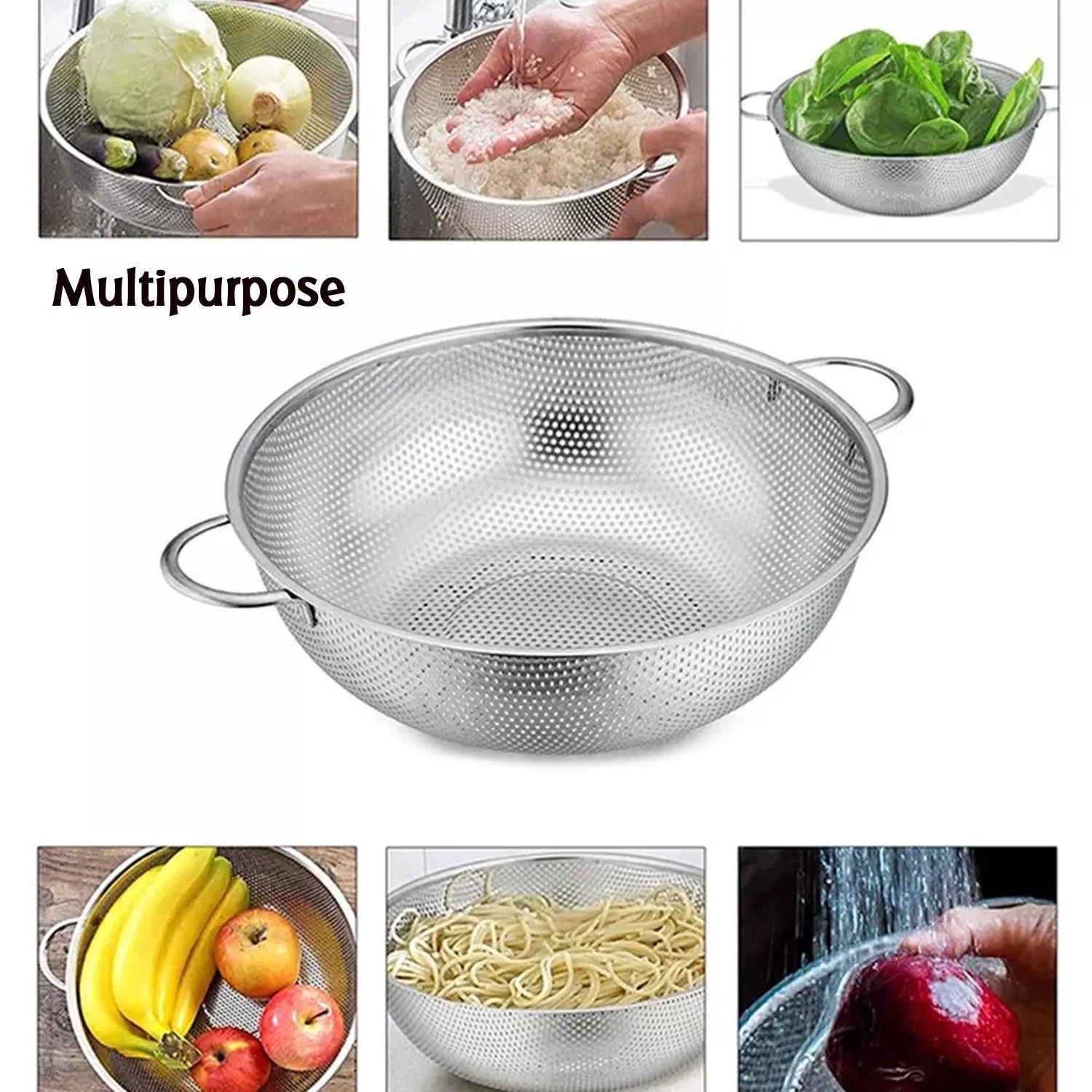 Stainless Steel Colander with Handle, Large Metal Mesh Basket Strainer for Pasta, Spaghetti, Berry, Veggies, Fruits, Kitchen Food Colander, Safe (1 pc / 25.5 cm) - Image 5