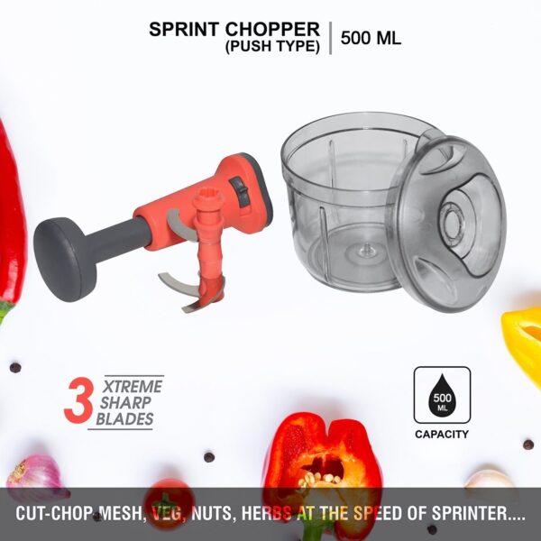 Matte Finish Hand Press Chopper with 3 Blades for Easy Vegetable & Fruit Chopping (X663) - Image 4