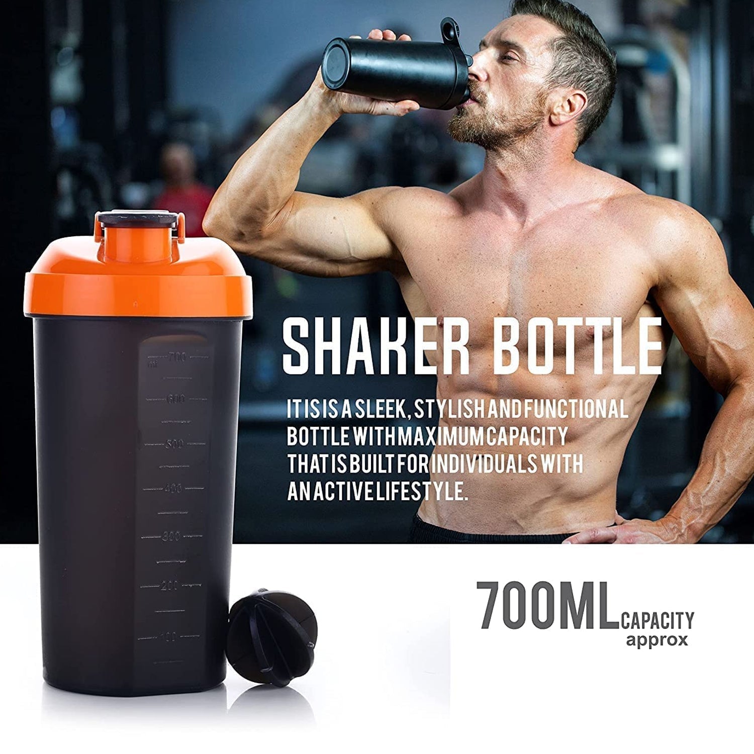 700ml Protein Shaker Bottle with Powder Storage 3-Compartment Gym Shake - Image 6