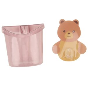 Multipurpose Wall Mount Toothbrush Holder Plastic Stand for Toothpaste, Comb, Brush, Cream, Lotion Kids Bathroom Cup Drain Waterproof Self-Adhesive, Teddy Bear (X1047)