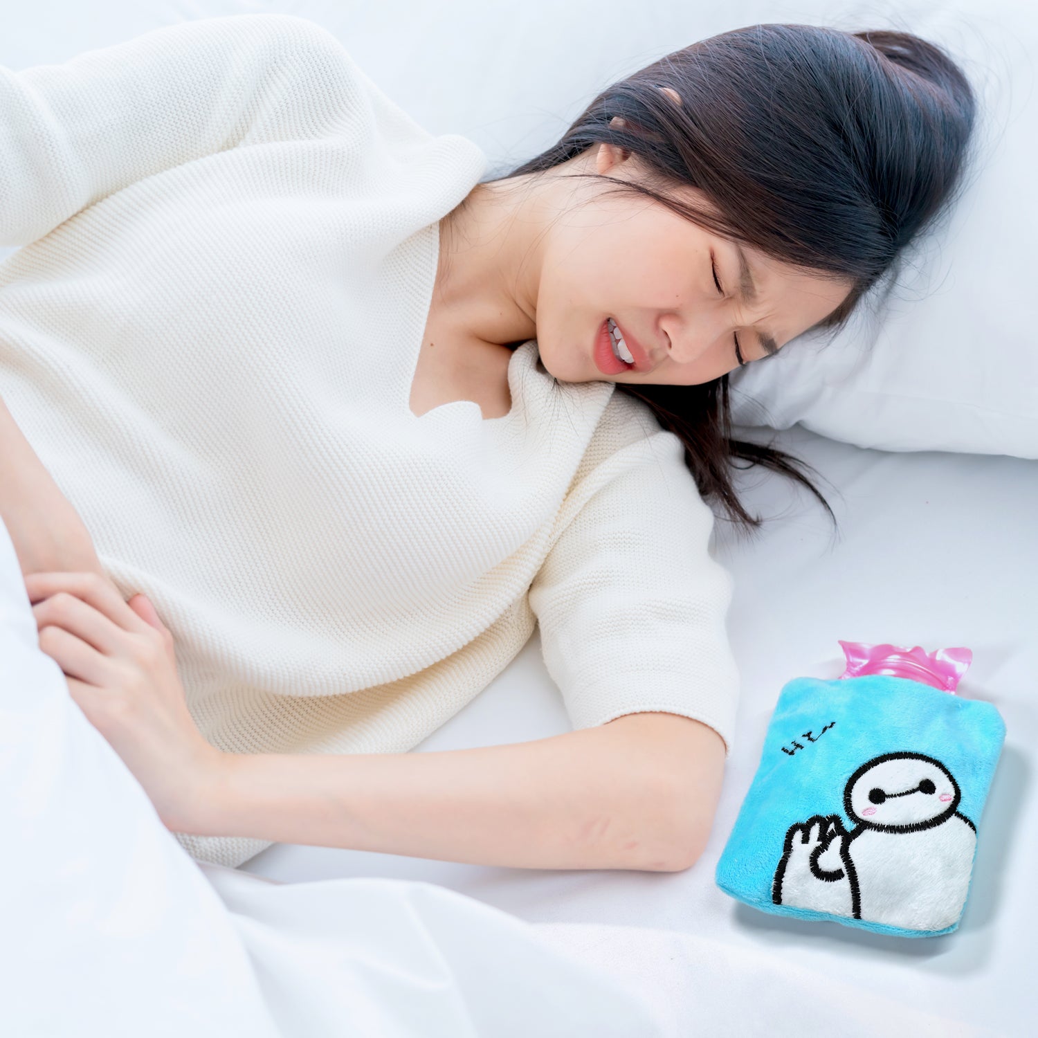 Blue Baymax Small Hot Water Bag with Cover for Pain Relief - Image 4