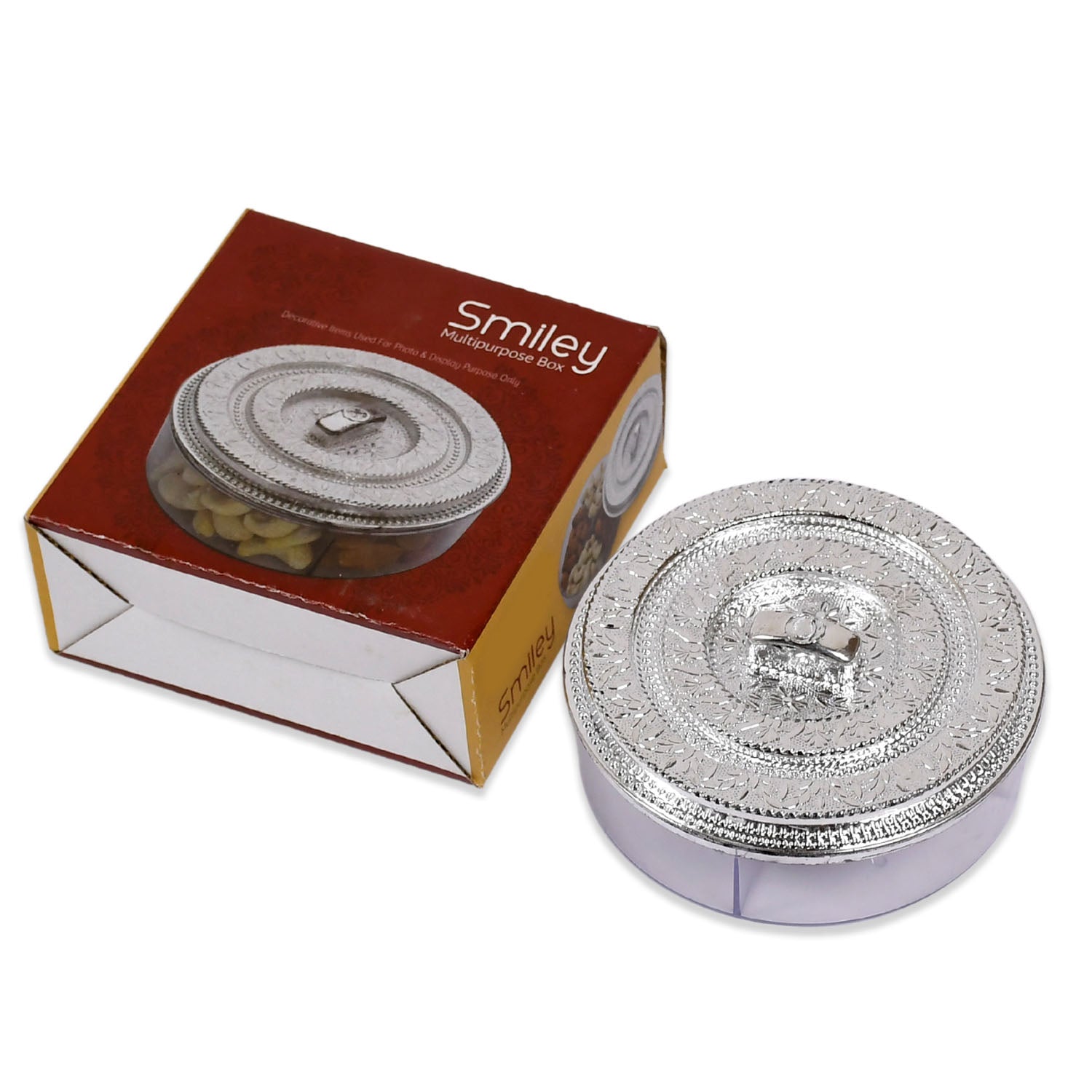 Round Smiley Multi Purpose 4 Compartment Box For Home & Kitchen Use - Image 4