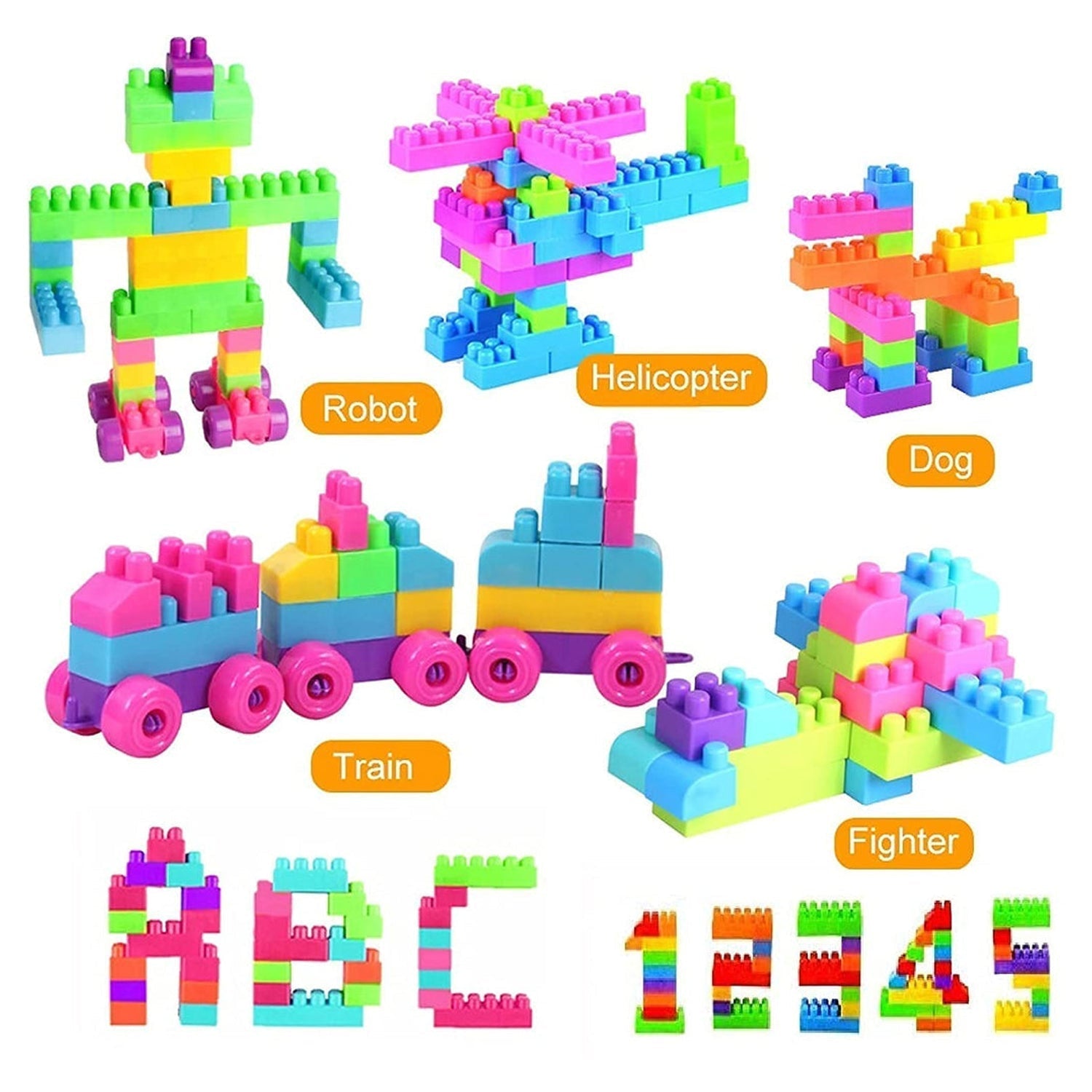 Blocks Set for Kids, Play Fun and Learning Blocks for Kids Games for Children Block Game Puzzles Set Boys, Children (Multicolor, 60 Bricks Blocks) - Image 6
