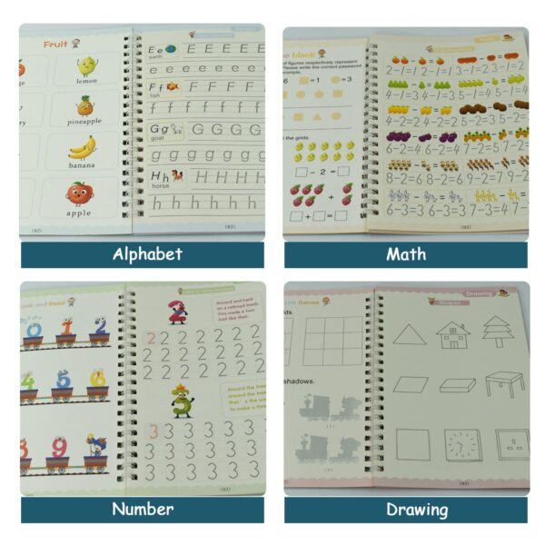 4 Pc Magic Copybook widely used by kids, children’s and even adults also to write down important things over it while emergencies etc.(X394) - Image 6