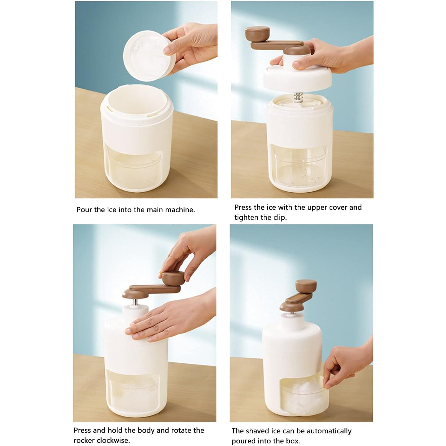 Portable Gola Maker Ice Crusher and Shaved Ice Machine, Hand Shaved Ice Machine Manual Fruit Smoothie Machine Mini Household Ice Shaver Small Ice Crusher - Image 7