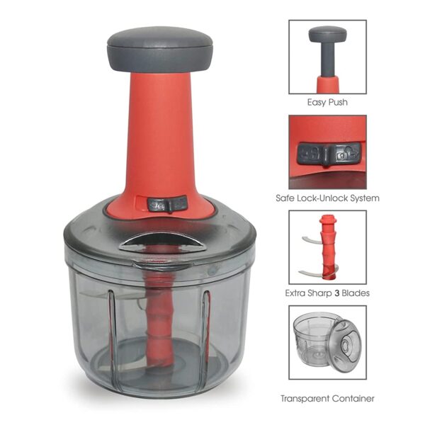 Matte Finish Hand Press Chopper with 3 Blades for Easy Vegetable & Fruit Chopping (X663) - Image 5