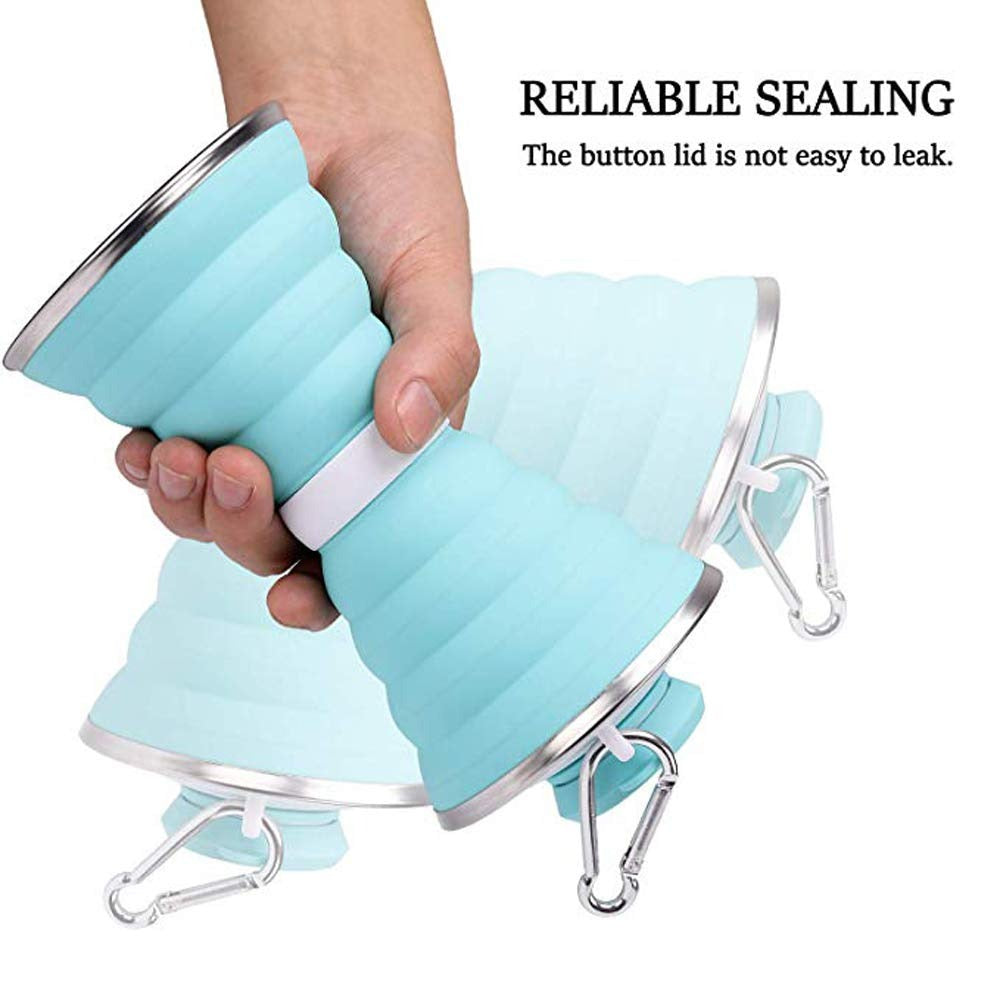 Silicone Traveling Water Bottle BPA Free - Leak Proof Lightweight Collapsible - Small Folding Refillable and Space Saver for Camping Gym Sports Hiking Biking Yoga Outdoor - Image 3