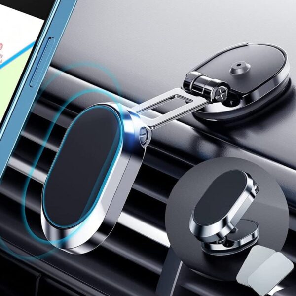360 Degree Rotating Magnetic Car Phone Holder | Metal Folding Car Phone Holder | New Alloy Folding Magnetic Car Phone Holder (Pack of 1) (X621) - Image 2