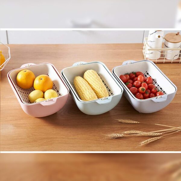 Multifunctional BPA Free Double Layered Plastic Rotatable Strainer Basket  (Multicolor) - Image 8