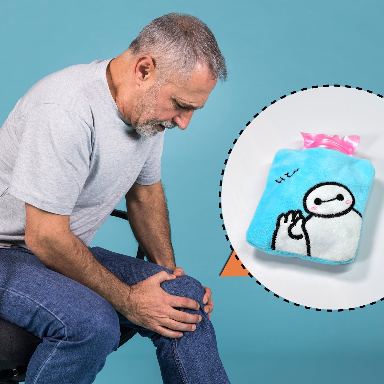 Blue Baymax Small Hot Water Bag with Cover for Pain Relief - Image 5