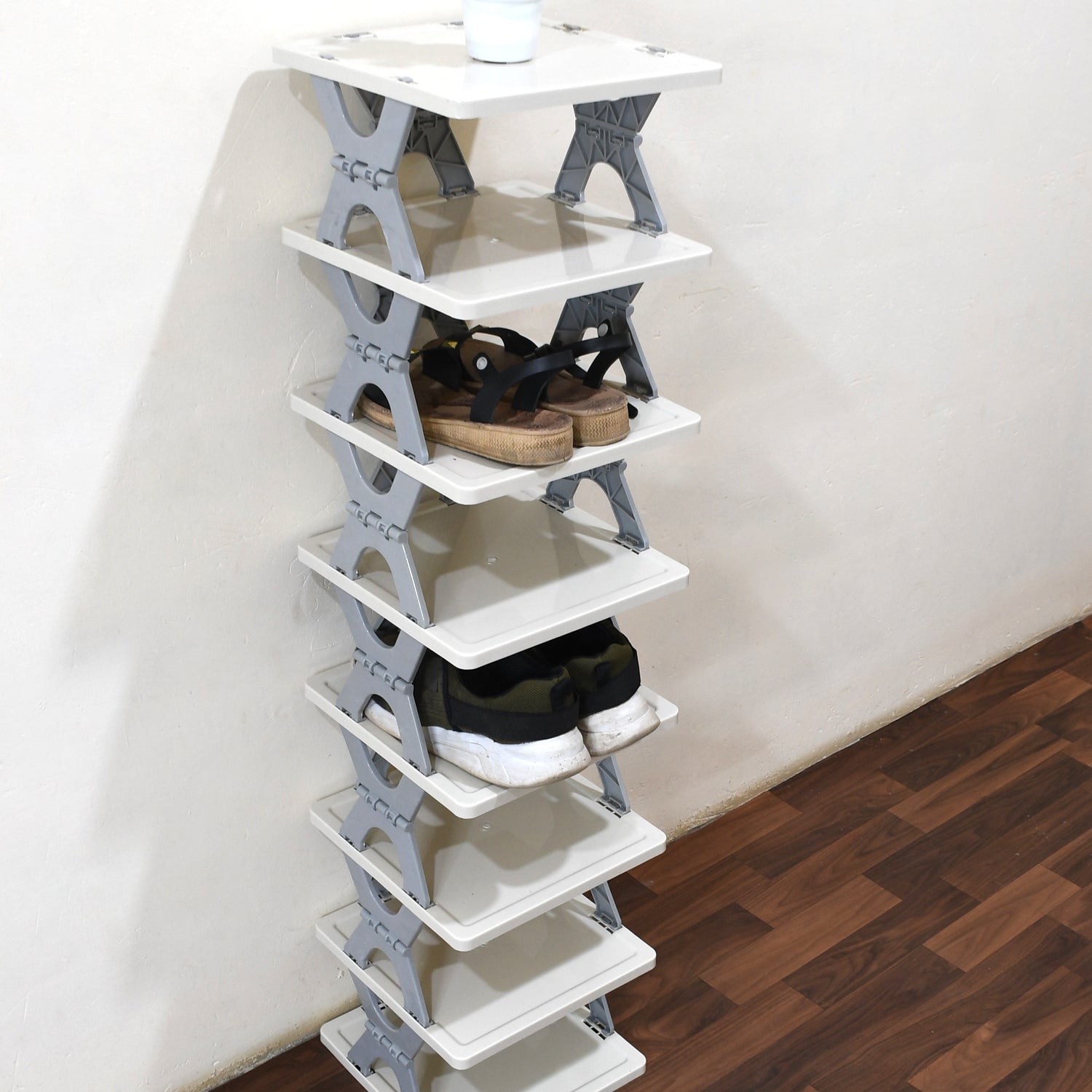 8-Layer Foldable Shoe Rack for Entryway - Heavy Duty Plastic Shoe Organizer - Image 5