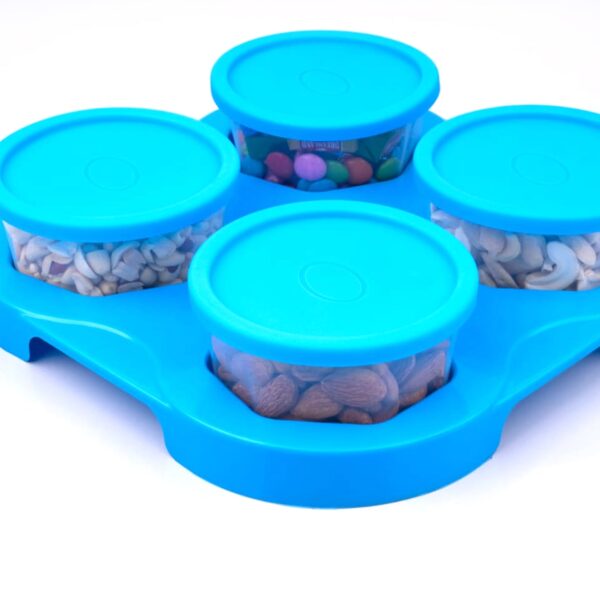 Airtight Container Jar 4 Pc Set With Stylish Tray for Kitchen Unbreakable Jar Set for Multipurpose Storage ( Mukhwas Dani ) - Image 6