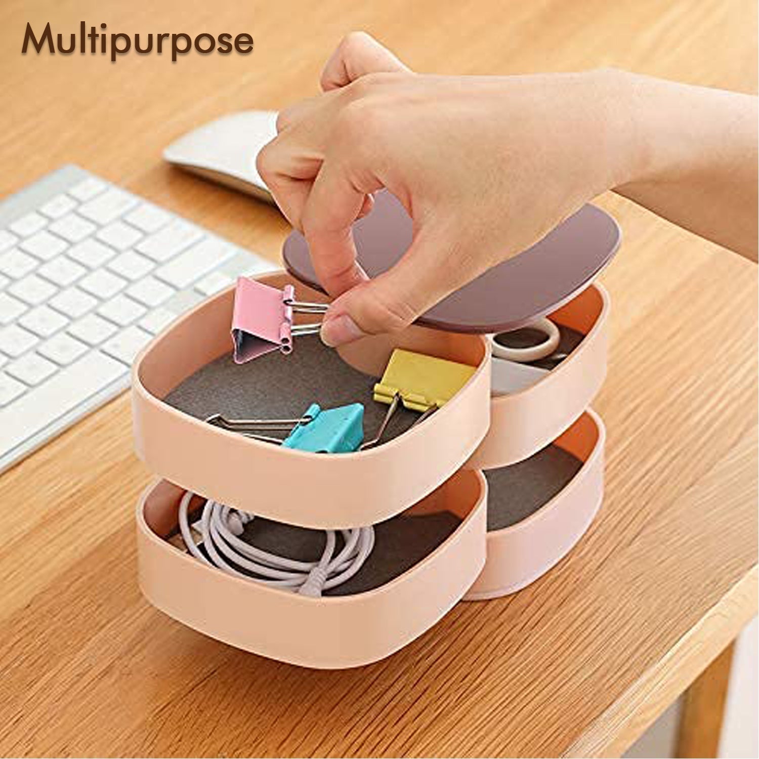 4 Layers Jewellery Box, 360 Degree Rotating Jewelry Box, Jewelry and Earring Organizer Box with Mirror, Accessory Storage Box (Multicolor) (X629) - Image 10