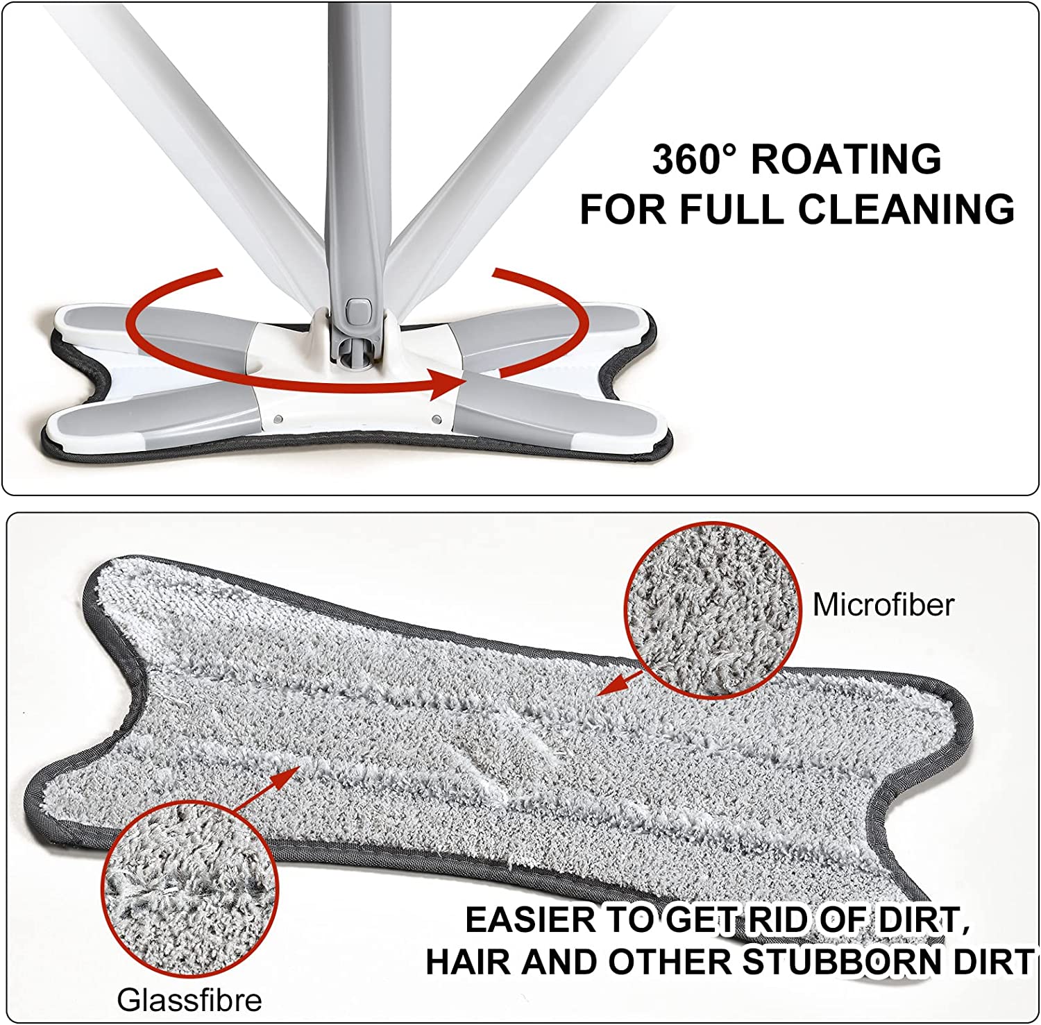 X Shape Mop or Floor Cleaning Hands-Free Squeeze Microfiber Flat Mop System 360° Flexible Head, Wet and Dry mop for Home Kitchen with 1 Super-absorbent Microfiber Pads. - Image 10