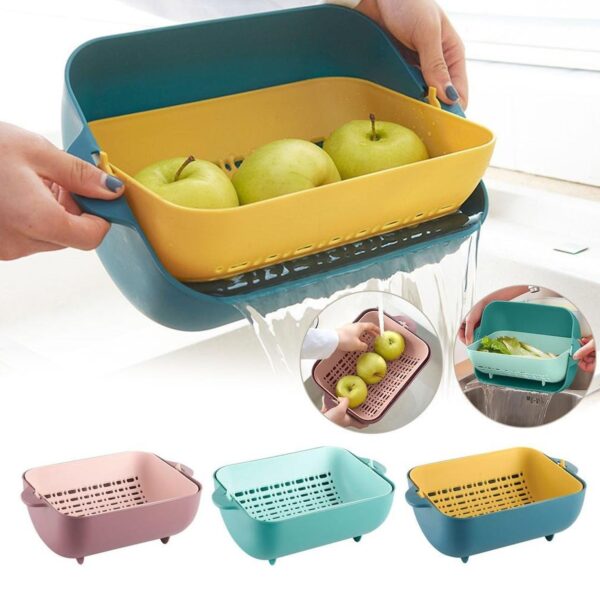 Multifunctional BPA Free Double Layered Plastic Rotatable Strainer Basket  (Multicolor) - Image 2