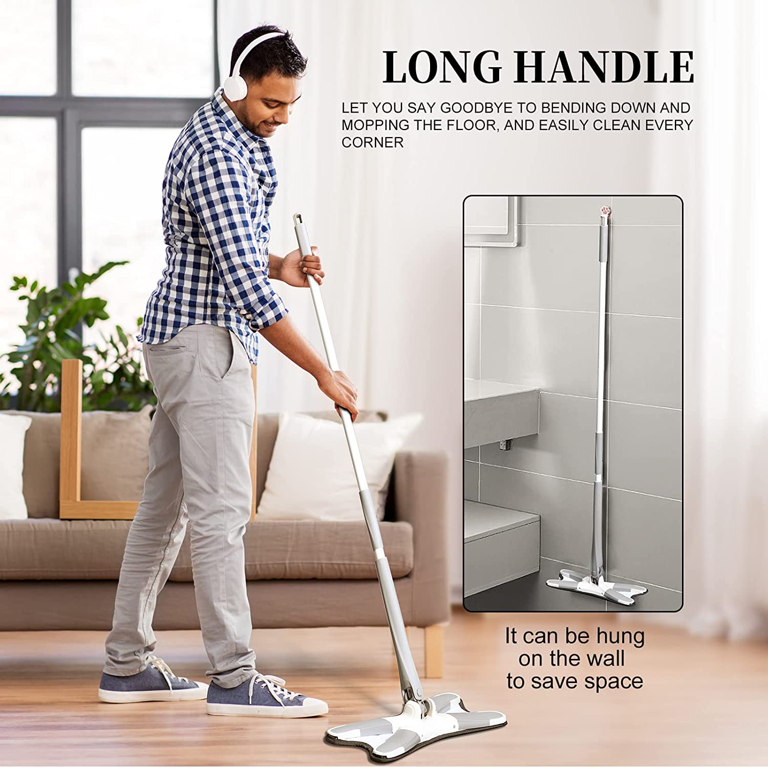 X Shape Mop or Floor Cleaning Hands-Free Squeeze Microfiber Flat Mop System 360° Flexible Head, Wet and Dry mop for Home Kitchen with 1 Super-absorbent Microfiber Pads. - Image 11